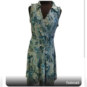 Stella Ginger Dress EUC Green Blue Whimsical Paisley Pattern Womens XL